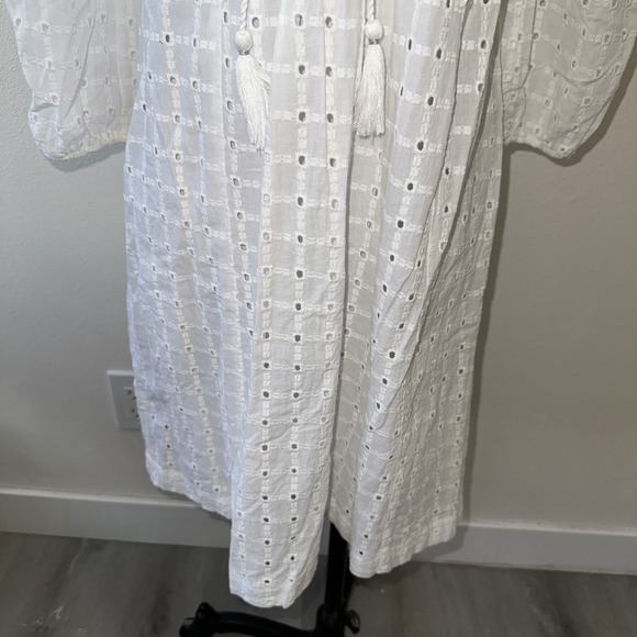Anthropologie Thames White Eyelit Cotton Mini Dress‎ Long Sleeve Size 2 - Picture 4 of 11